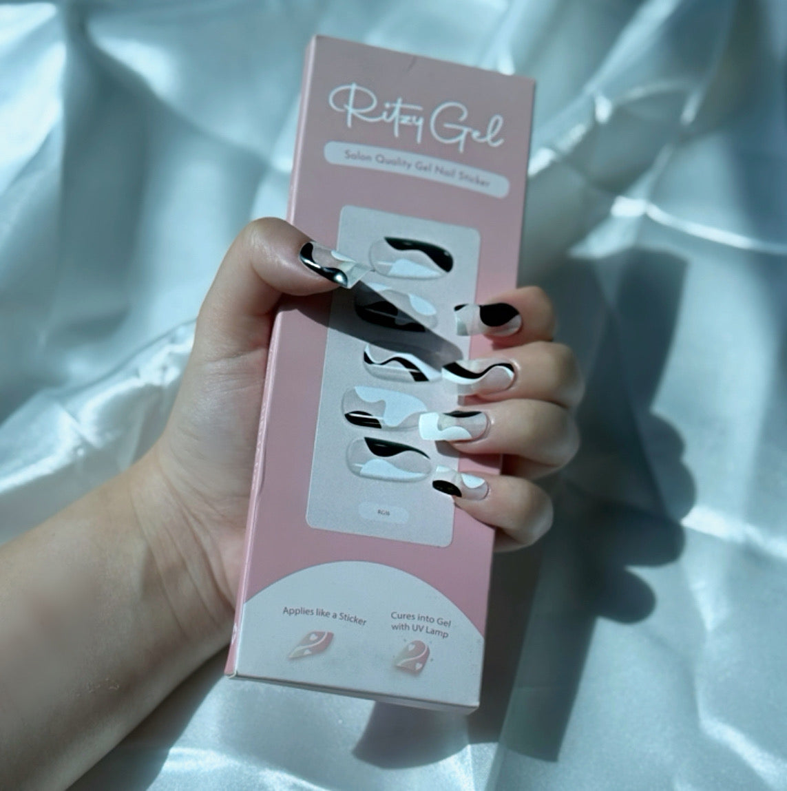 Black & Blush Swirl Gel Nail Sticker Kit - DIY Semicured Marble Nails