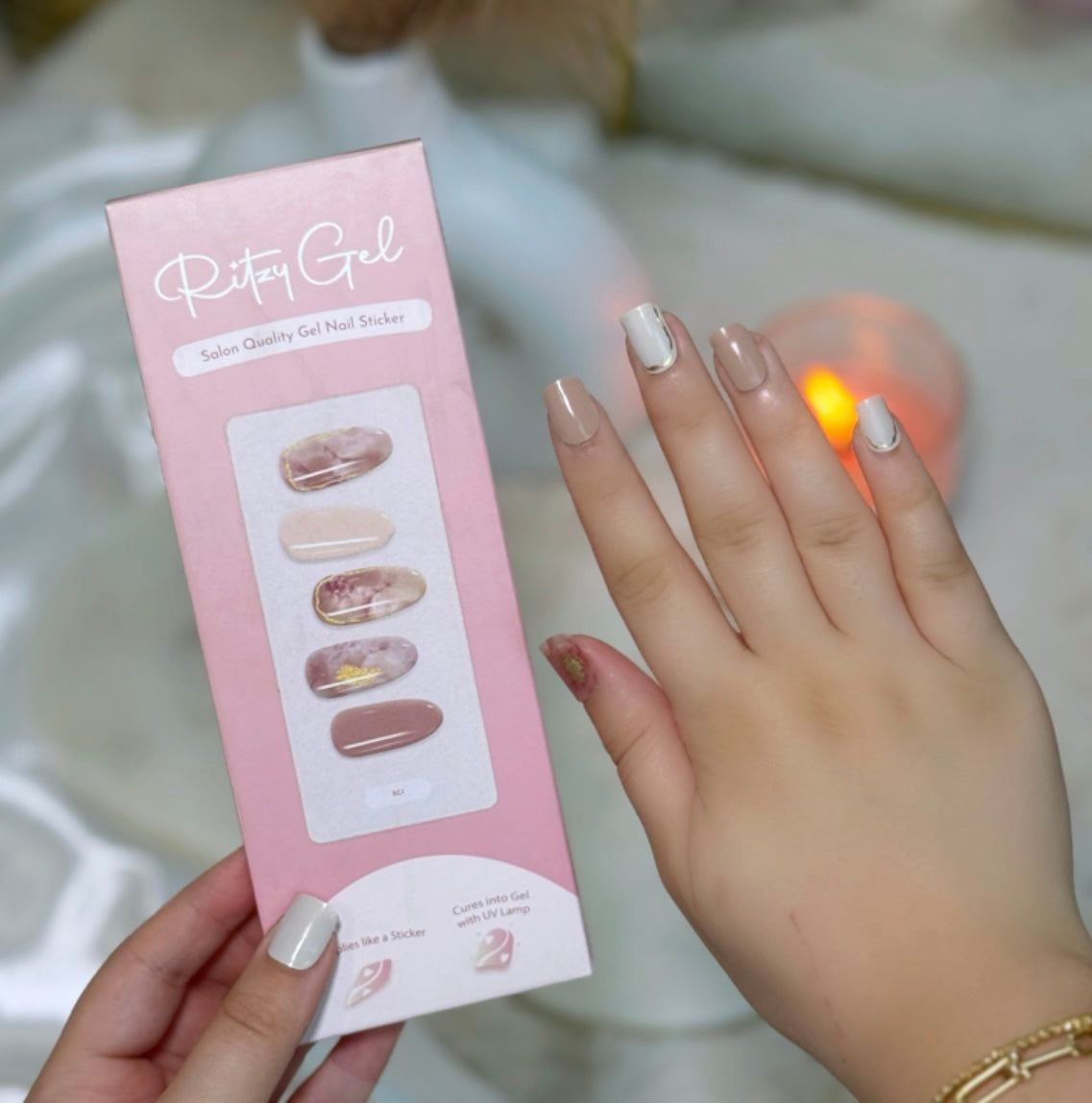 Terracotta Blush Marble Gel Nail Sticker Kit – DIY Semicured Nails