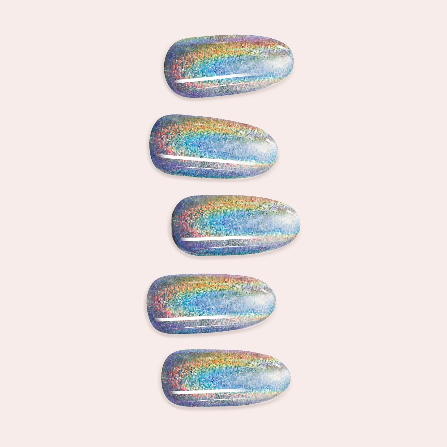 Abstract Blue and Gold Oval Gel Nail Sticker Kit featuring a modern color-block design with navy, grey, and metallic gold for a DIY semi-cured manicure.
