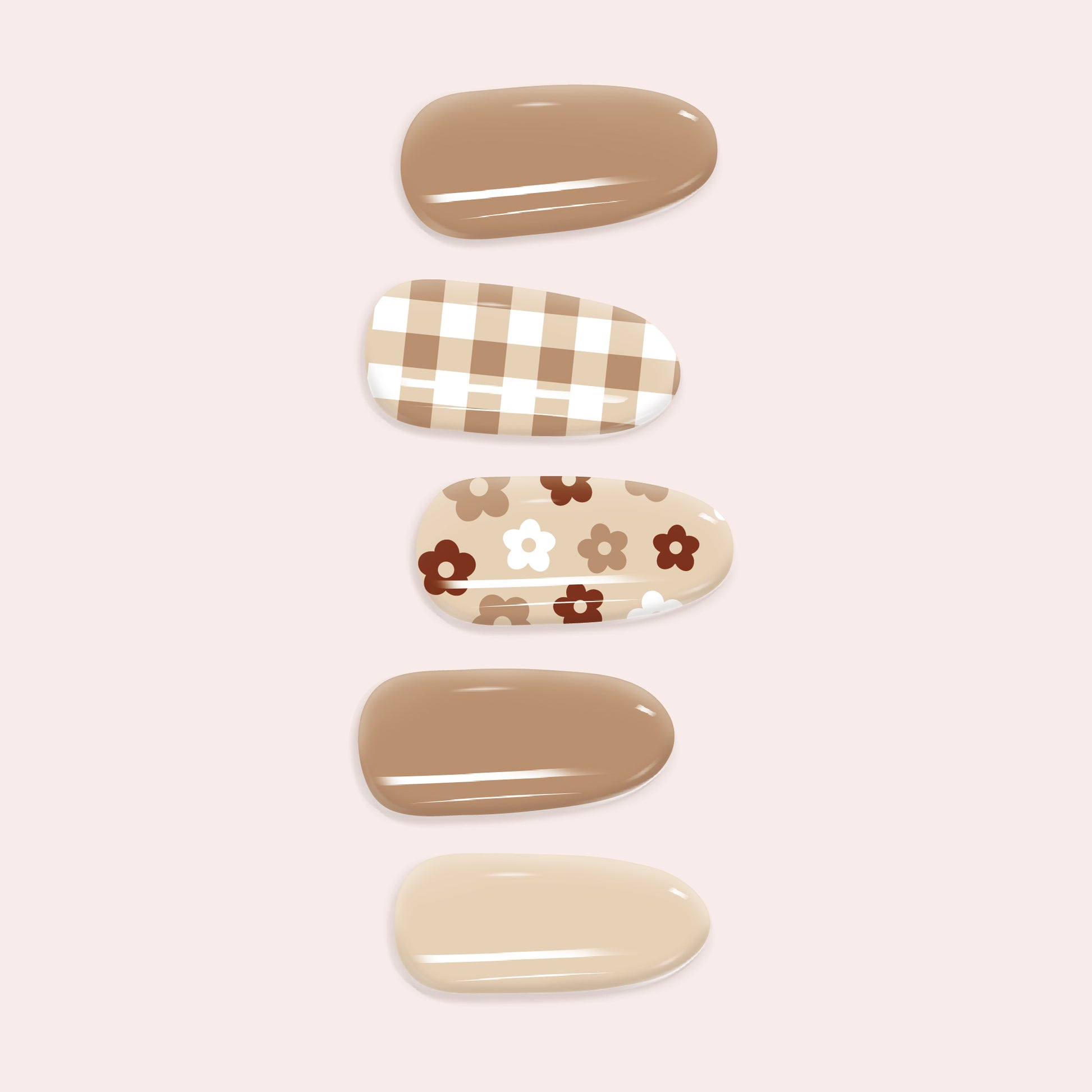 Beige and Brown DIY Gel Nail Sticker Set with neutral shades for a classic, versatile semi-cured manicure at home.