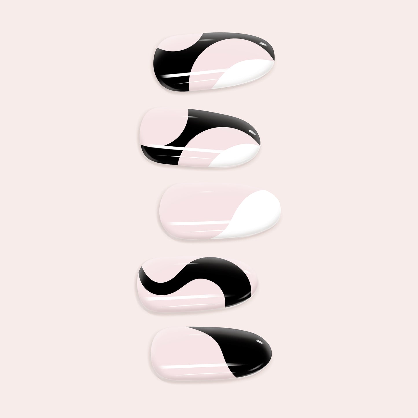 Black and blush swirl semicured marble gel nail sticker.