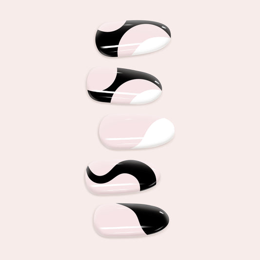 Black and blush swirl semicured marble gel nail sticker.