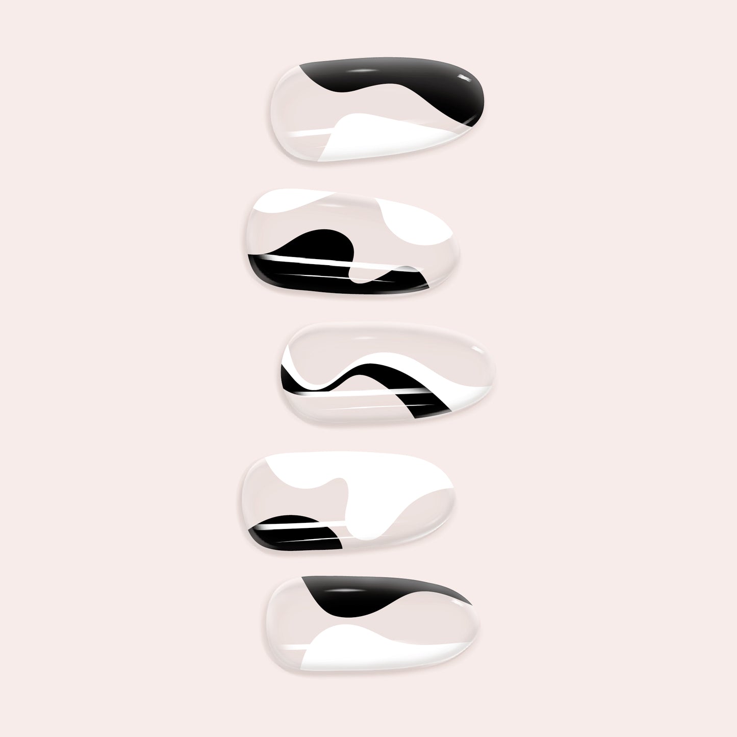 Black and White Graphic Line Art DIY Gel Nail Sticker Kit with minimalist abstract patterns and designs for a modern semi-cured manicure.