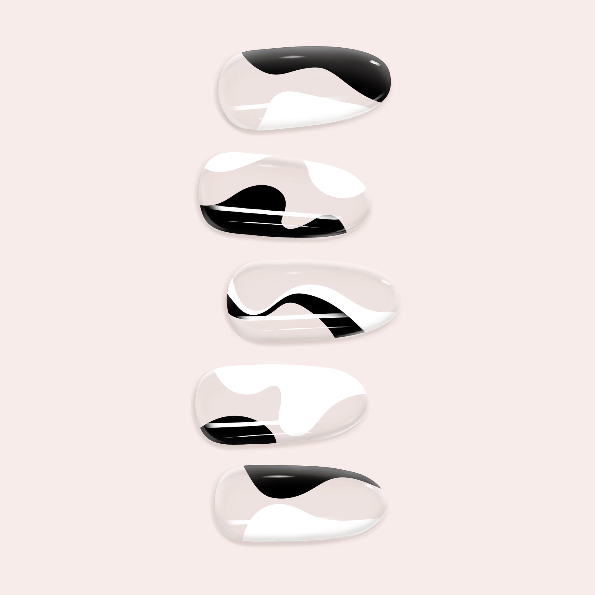 Black and White Graphic Line Art DIY Gel Nail Sticker Kit with minimalist abstract patterns and designs for a modern semi-cured manicure.