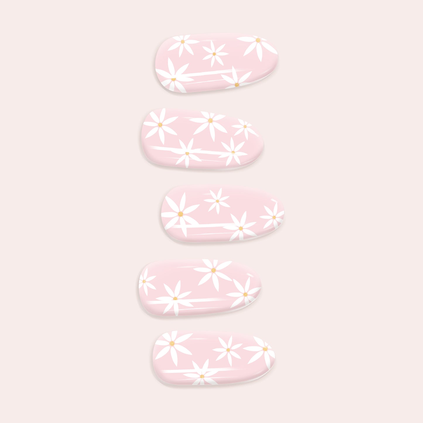 Blush and Ivory Bridal Blossom Gel Nail Sticker Kit with delicate white floral designs on a soft pink base for a DIY wedding manicure.