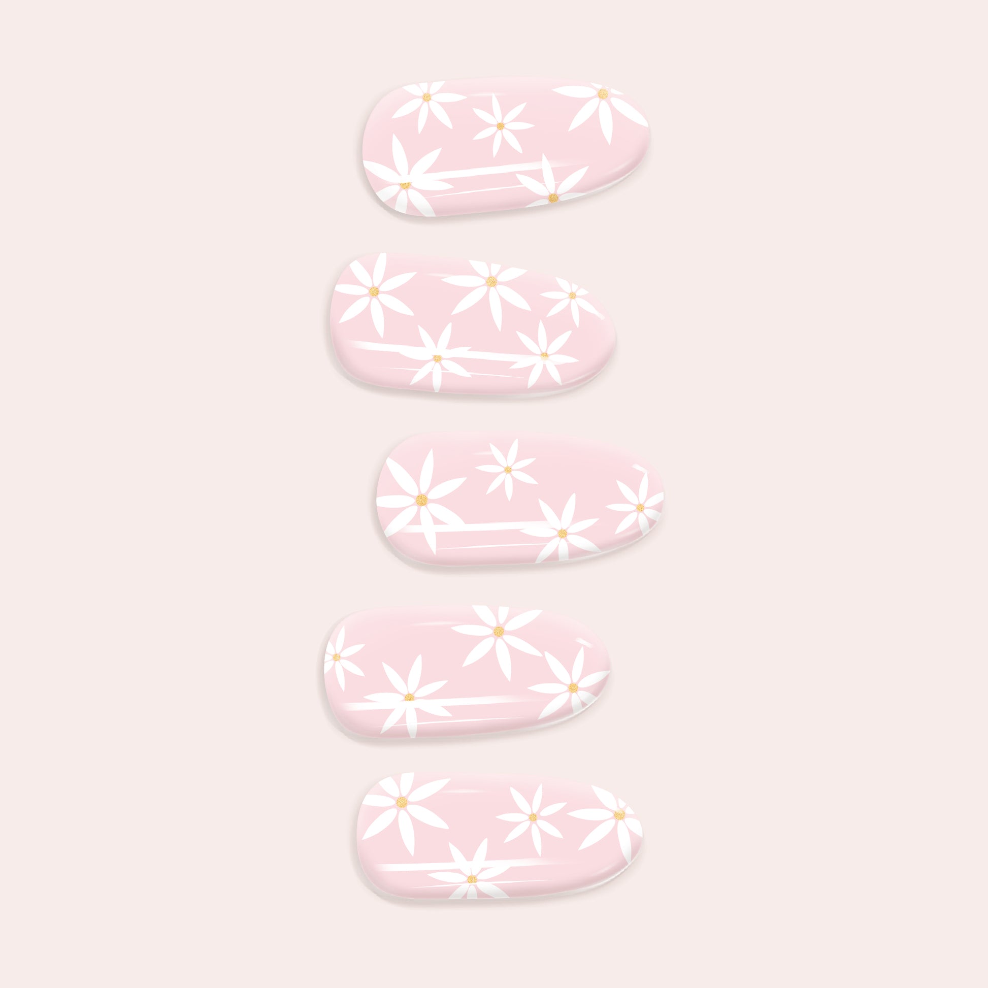 Blush and Ivory Bridal Blossom Gel Nail Sticker Kit with delicate white floral designs on a soft pink base for a DIY wedding manicure.