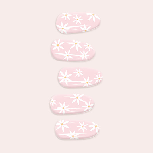 Blush and Ivory Bridal Blossom Gel Nail Sticker Kit with delicate white floral designs on a soft pink base for a DIY wedding manicure.