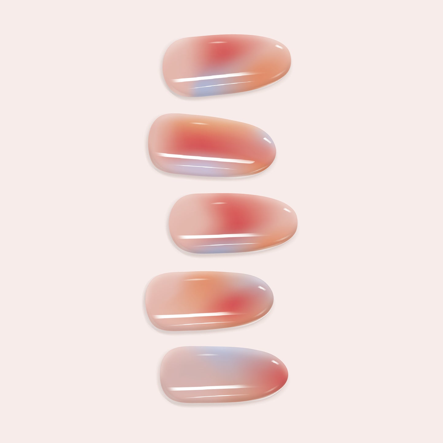 Dusty Rose Gradient DIY Gel Nail Sticker Kit, showing semicured stickers in muted pink and nude tones.