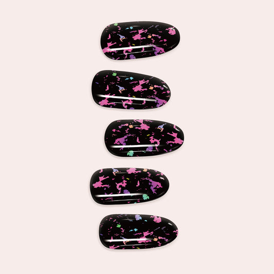 Magenta and Sage Marble DIY Gel Nail Sticker Kit with bold pink and earthy green swirls for a vibrant semi-cured manicure.