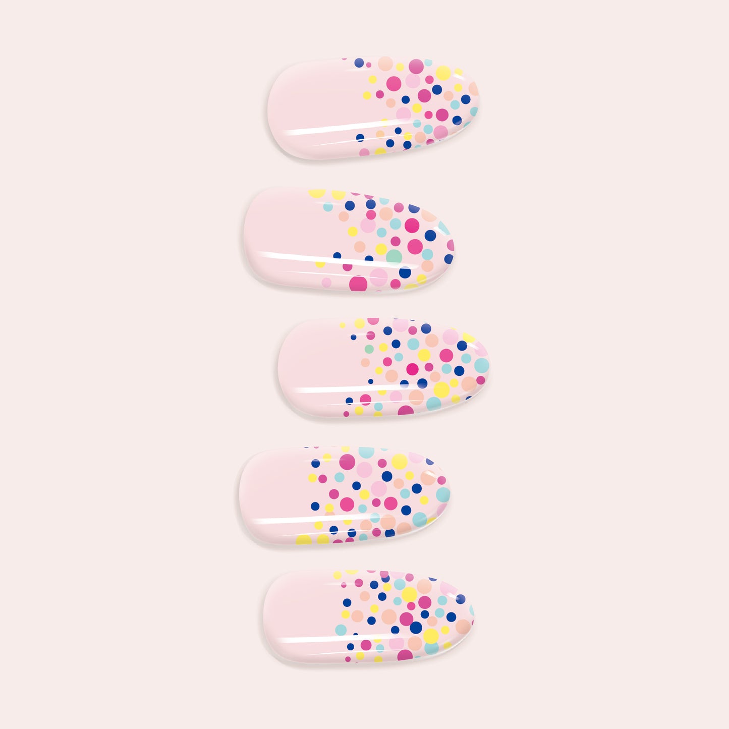 Polka Dot DIY Gel Nail Sticker Kit with playful dotted patterns on a clear base for a fun, retro-inspired semi-cured manicure.
