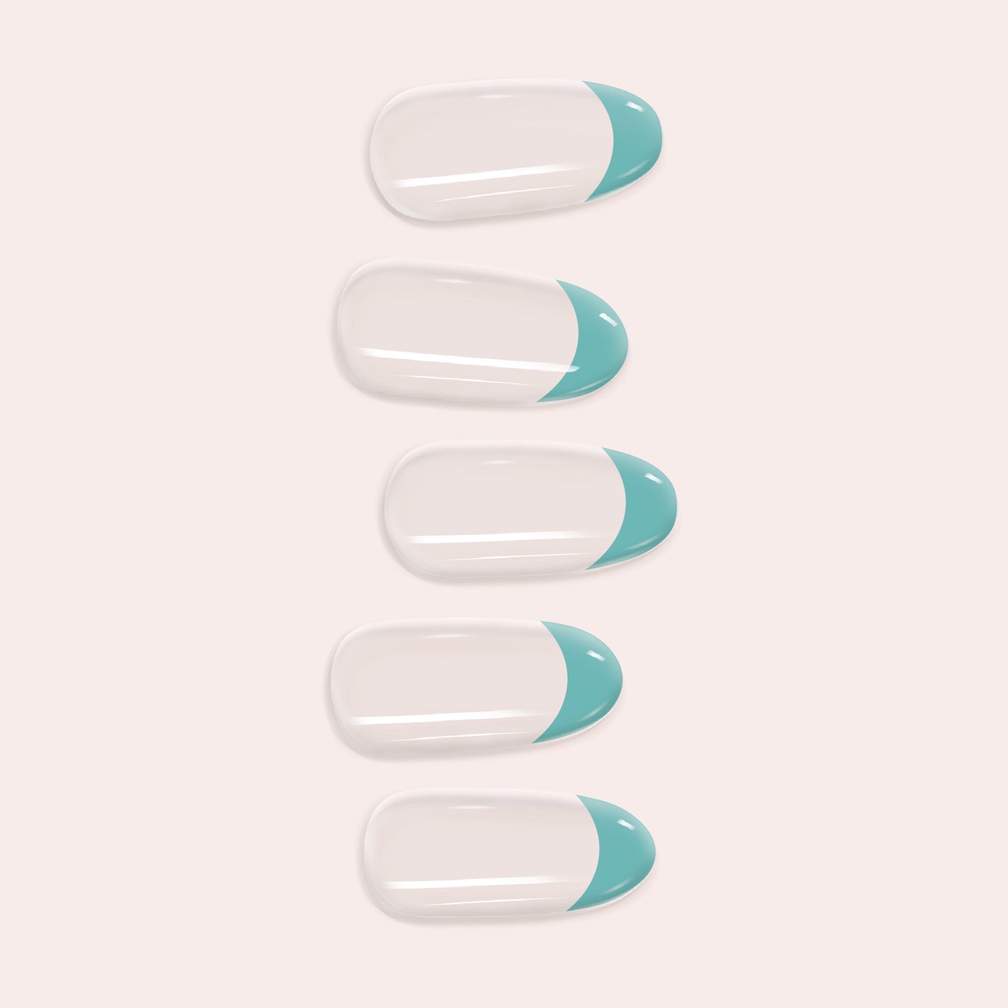 Teal French Tip DIY Gel Nail Sticker Kit, featuring a bold blue-green tip on a clear or natural base for a modern semi-cured manicure.

