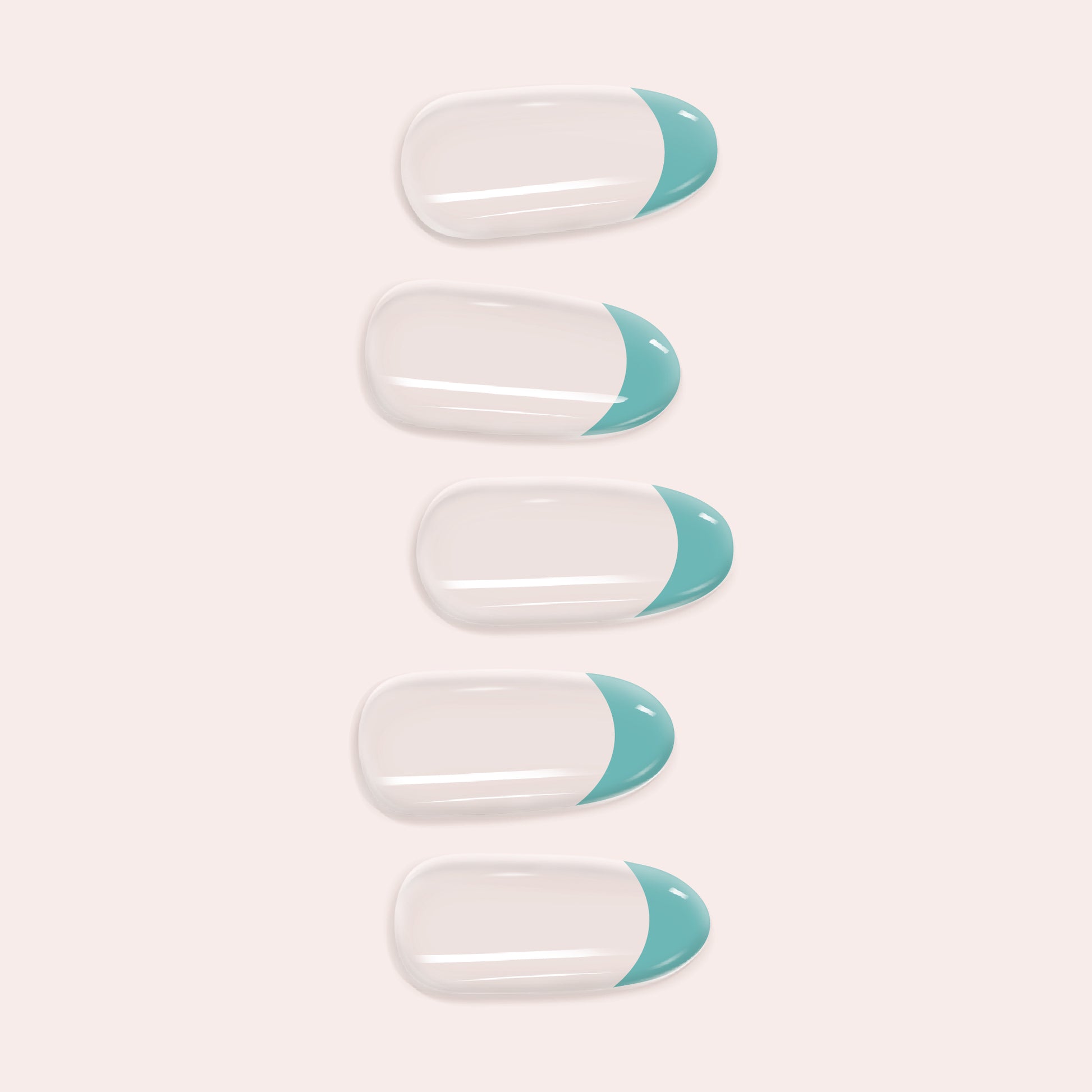 Teal French Tip DIY Gel Nail Sticker Kit, featuring a bold blue-green tip on a clear or natural base for a modern semi-cured manicure.

