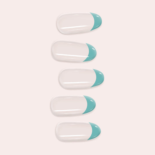 Teal French Tip DIY Gel Nail Sticker Kit, featuring a bold blue-green tip on a clear or natural base for a modern semi-cured manicure.

