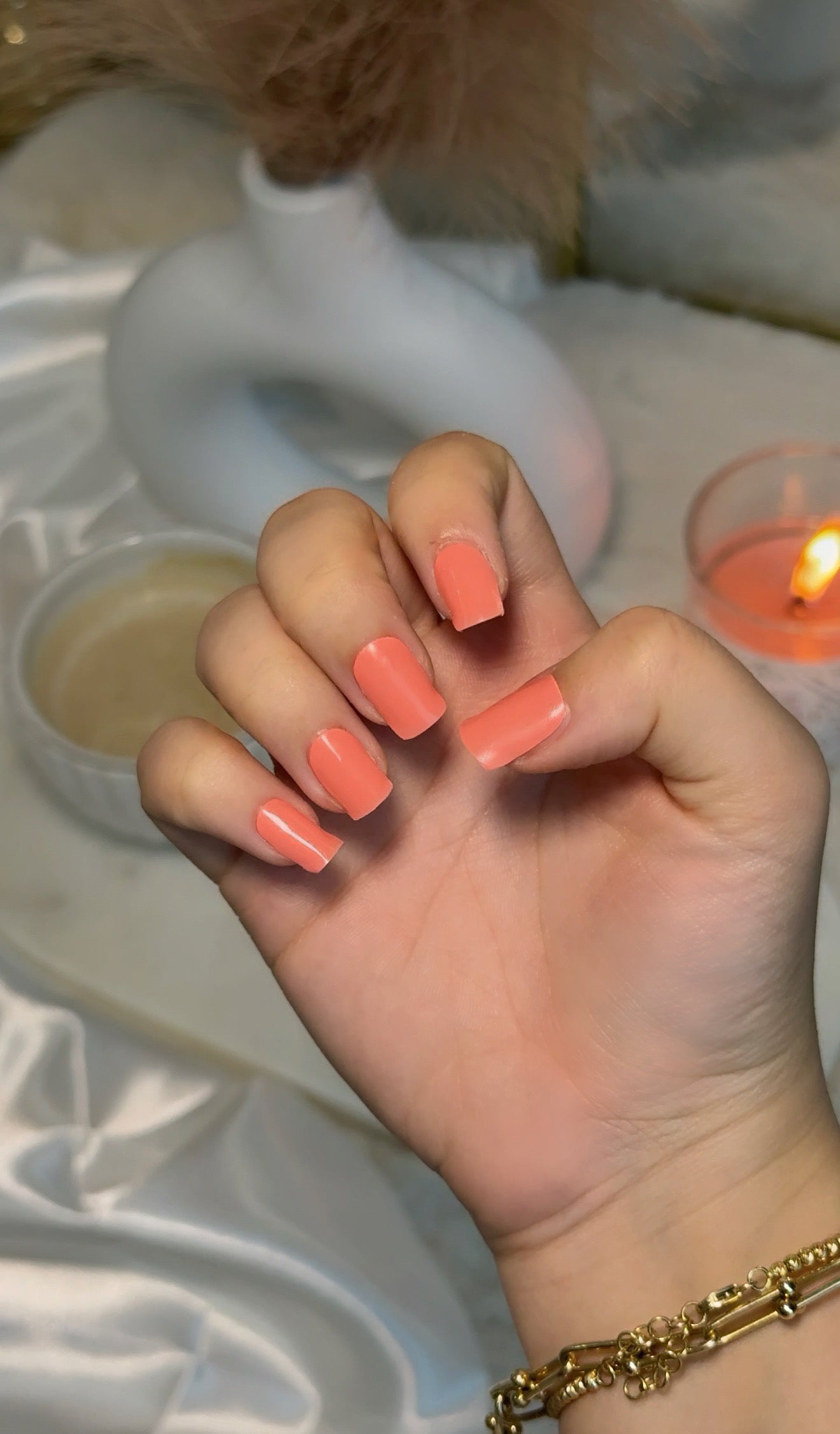 Warm terracotta nails on natural hands, created with a DIY semi-cured gel sticker kit for an earthy, sophisticated manicure.