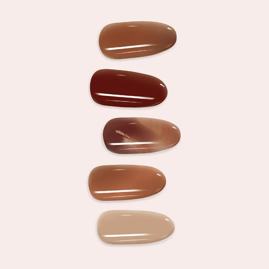 Warm Brown DIY Gel Nail Sticker Kit in a rich, chocolatey shade for a cozy and elegant semi-cured manicure at home.