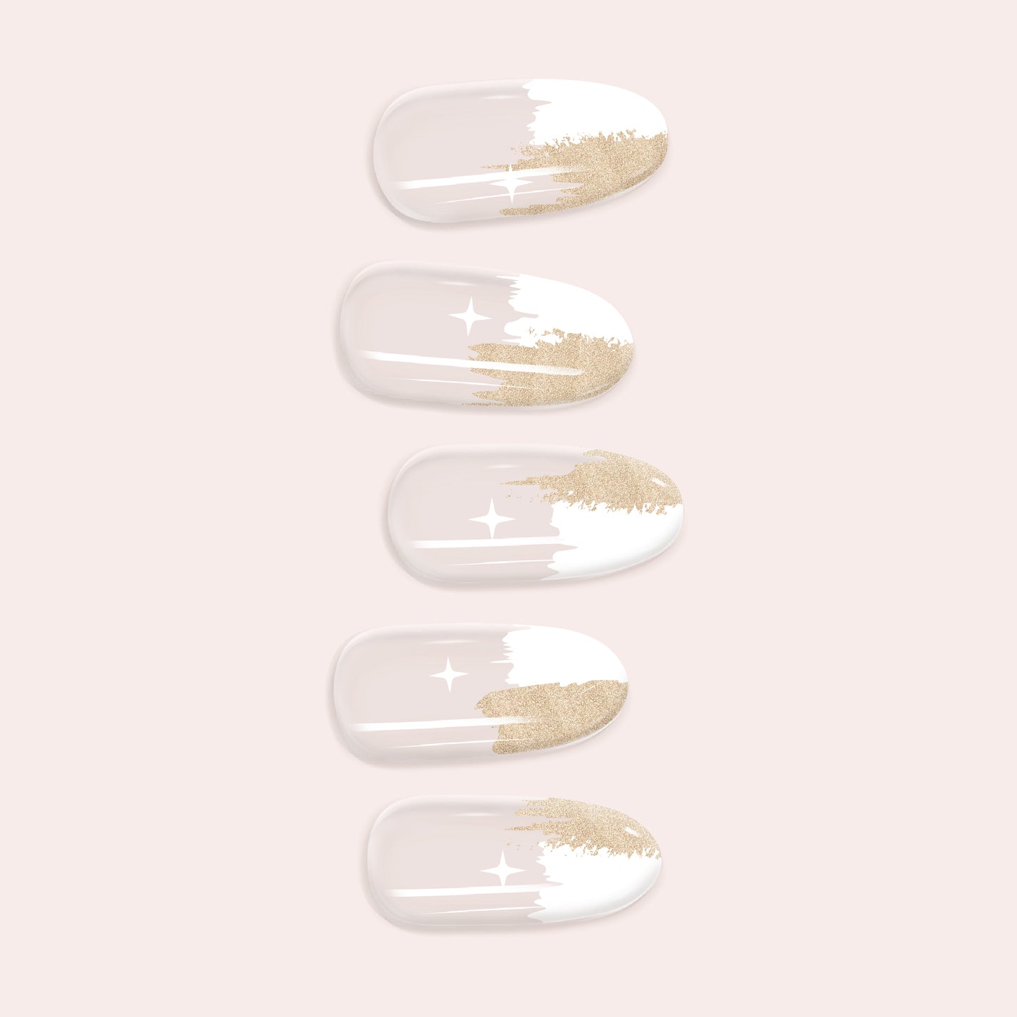 White Vanilla Star DIY Gel Nail Sticker Kit with creamy off-white polish and delicate gold star designs for a celestial manicure.