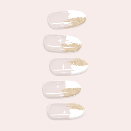 White Vanilla Star DIY Gel Nail Sticker Kit with creamy off-white polish and delicate gold star designs for a celestial manicure.